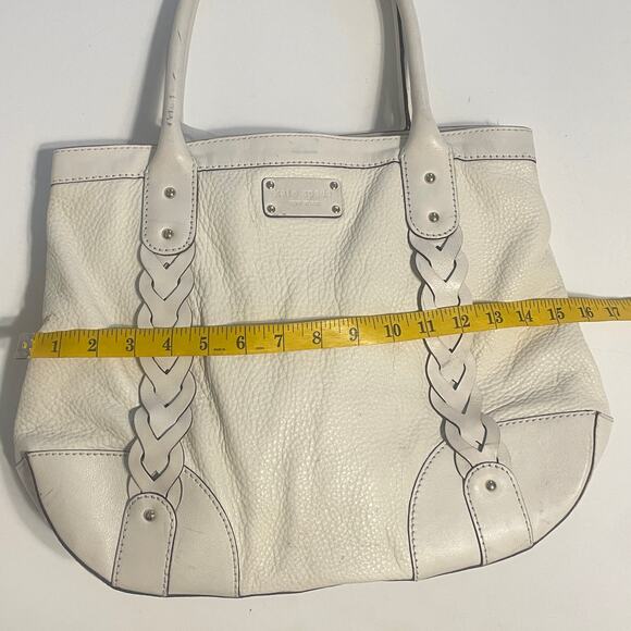 Kate Spade Ivory Large Leather Tote Bag Braided Accent Off-White Vintage Purse - Picture 13 of 16